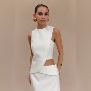 MESHKI - Astrid Asymmetric Sleeveless Suiting Top - White